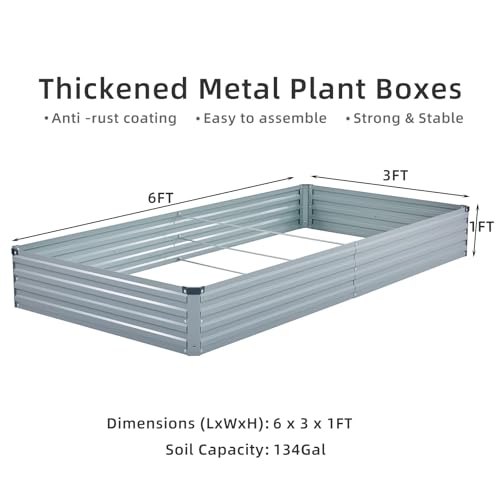 2 Pack 6x3x1FT Galvanized Raised Garden Beds Kit Outdoor Metal Gardening Planter Box for Vegetable Elevated Flower Herbs (2 Count)