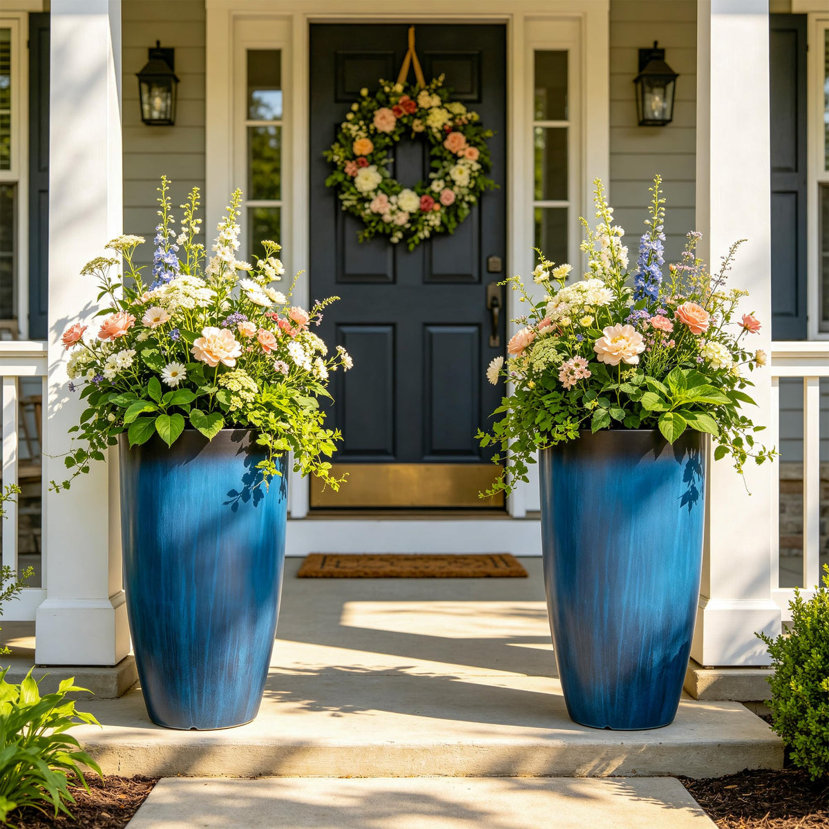Autodaya 24" Large Tall Outdoor Planters Set of 2 (24"h-gradient Cobalt Blue)