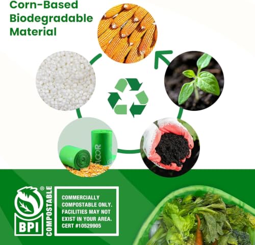 Compost Bags 3 Gallon Compostable Food Scrap Bags Handle Tie (200 Count)