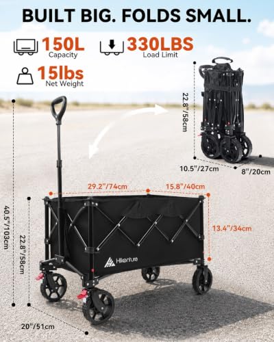 Wagons Carts Foldable 330LBS (Black / 5.3 cu ft / 150 L)