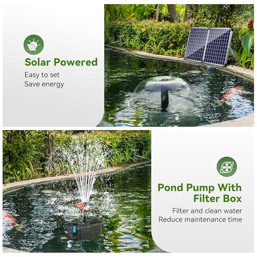 50W Solar Pond Filter Pump 580 GPH for Pond up to 2000 Gallons (50W)