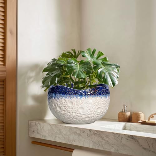 Ceramic Flower Pots (10.5 Inch / Beige-blue)