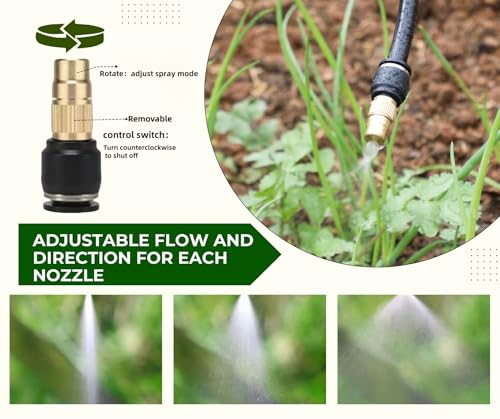 5pk Brass Misting Nozzles Tee 16 inch 360 Degree Adjustable Copper Sprayer (5 Count)