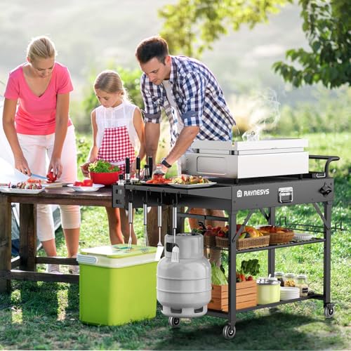 440lbs Outdoor Folding Grill Cart (Black / 3-Tier)