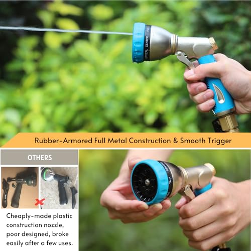 100% Metal Garden Hose Nozzle Sprayer with Ergonomic Handle