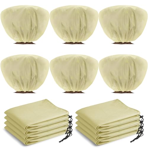 12 Pcs Winter Plant Covers Freeze Protection 39.4x23.6 Inch Horizontal Shrub Tree Rose Plant Protection Bags Frost Blanket with Drawstring for Fall Winter Outdoor Garden Planting