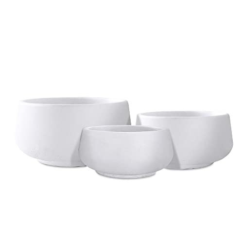 Set of 3 White Concrete Shallow Planters 21.6" 16.9" 12.5" Dia (Pure White / 21.6",16.9",and 12.5" Dia)