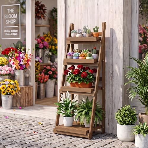 Foldable Wooden Plant Stand (Brown / 16.5"x13"x44")