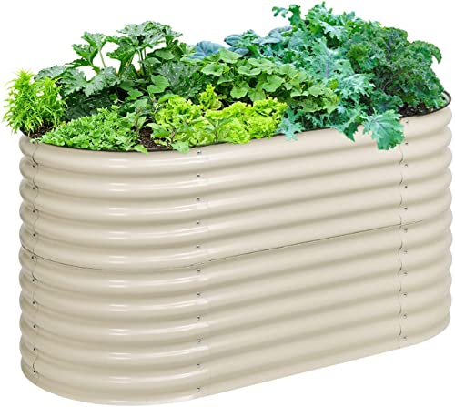 2-in-1 Modular Aluzinc Metal Raised Garden Bed, 63" L x 32" W x 32" H, Outdoor Planter Box for Vegetables, Flowers, and Herbs, Beige