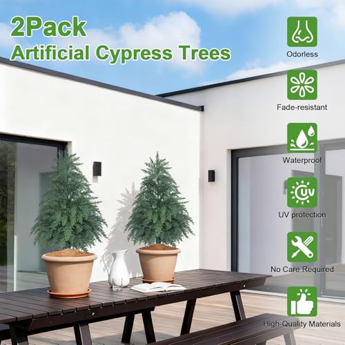 2Pack Fake Cypress Topiary Trees with Pot (2FT/24IN)