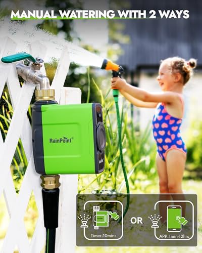 WiFi Water Timer for Garden Hose (Lime Green / Brass Outlet Timer with WiFi Hub)