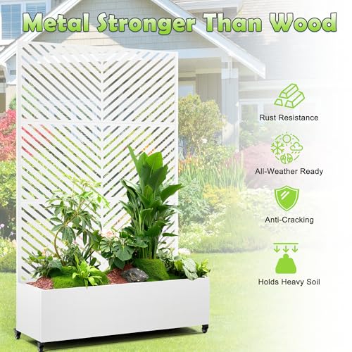 15.7"×70.9"×47.2" Metal Raised Garden Bed with Trellis and Wheels