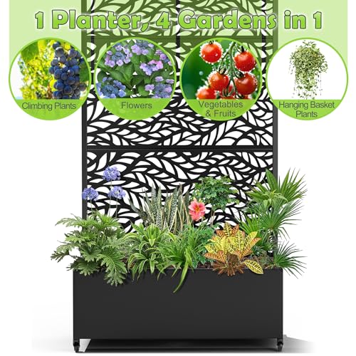 15.7"×70.9"×35.4" Metal Raised Garden Bed with Trellis and Wheels