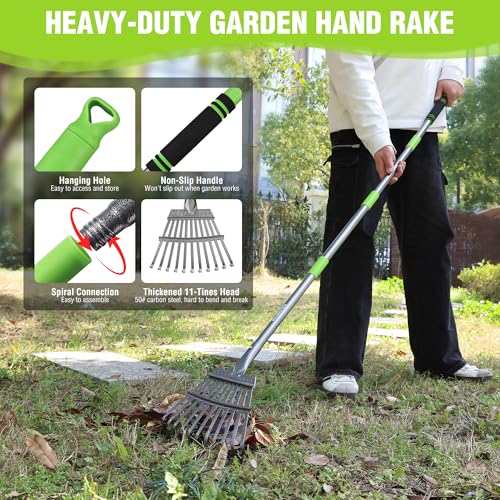 Rake Small Rake for Leaves with 72” Adjustable Long Handle