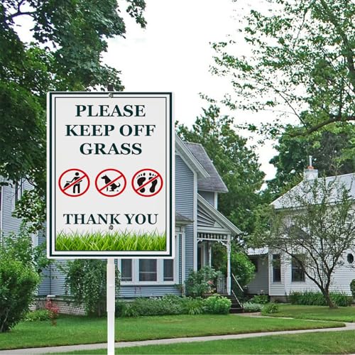 Keep Off Grass Sign for Yard Rustproof Reflective Aluminum Stay Off Grass Keep Dogs Off Lawn Signs With Stakes Stand No Littering Sign Outdoor Decor 8x12 In (D8 / 8x12)