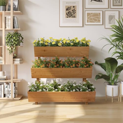 Vertical Garden Planter 3 Tier Raised Garden Bed Wood Herb Tiered Planter