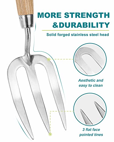 Garden Fork Hand Tool Small Weeding Fork 12 Inch with 3 Pointed Tines Wood Handle for Gardening Weeding Cultivating Digging Planting Transplanting Aerating Loosening Hard Soil