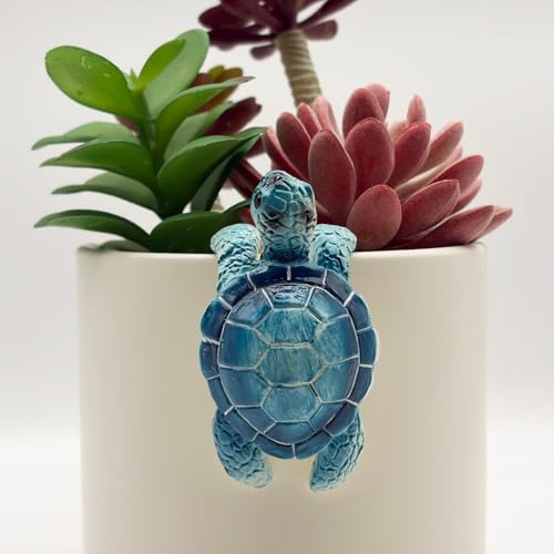 Cute Climbing Blue Sea Turtle Flower Pot Hugger Figurines
