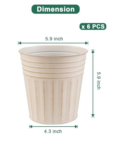 6 Inch Beige Metal Rustic Flower Pots (Beige / 6 inch)