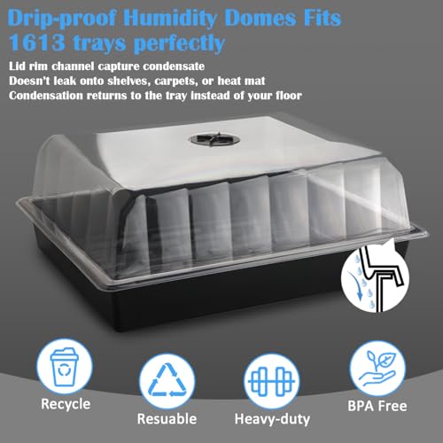 10-Pack Leak-Proof Humidity Domes, Plastic Clear Seed Starter Dome, Seed Starter Tray Covers Humidifying and Insulating for Greenhouse Germination and Garden Growing (16"×13", 4" Height) (1613 4 Inch Dome-10P)