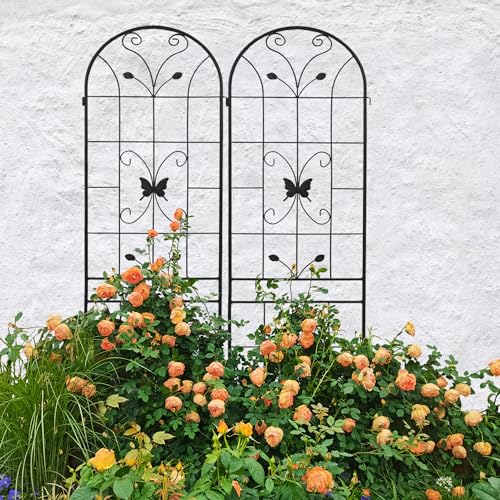 2 Pack Metal Garden Trellis 86.7" Black Fence Rustproof Garden Trellis for Climbing Plants Support Roses Flower Outdoor Lawn (2 Count)