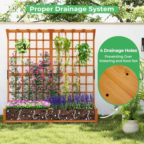 Large Raised Garden Bed with Trellis & Roof (Orange / 71"Lx19"Wx72"H)