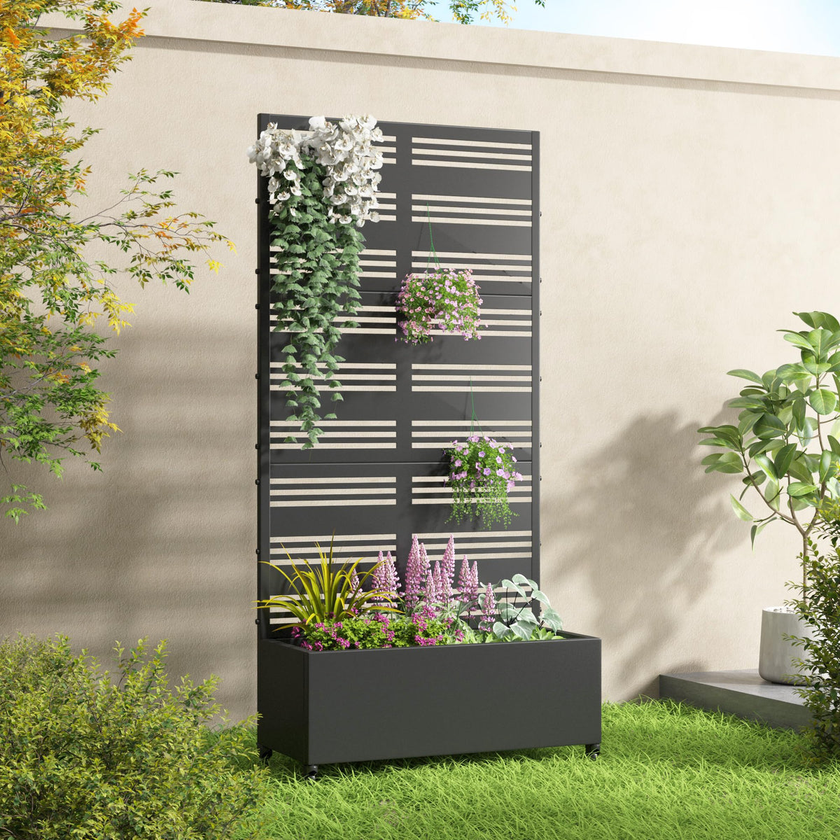 Metal Raised Garden Bed with Trellis and Wheels