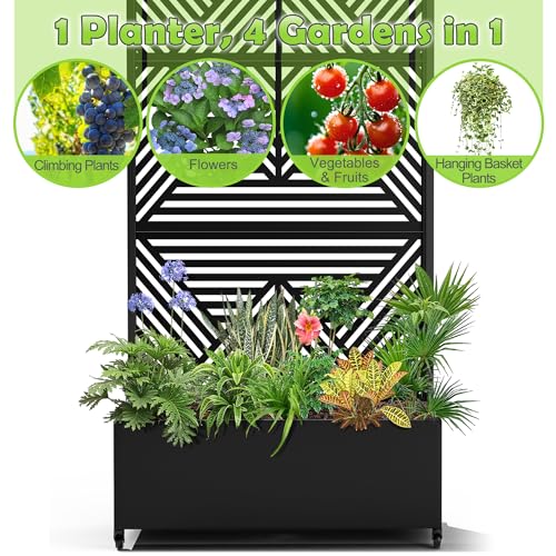 15.7"×70.9"×35.4" Metal Raised Garden Bed with Trellis and Wheels