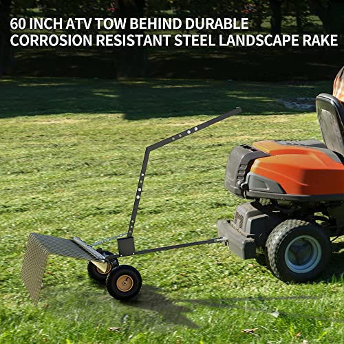 60" Tow Behind Pine Needles Rake with 24 Spring Steel Tines (60 Inch)