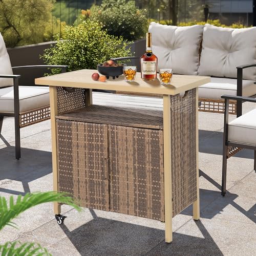 Outdoor Bar Table with Storage Cabinet