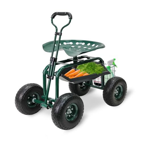 Rolling Garden Cart with Seat on Wheels Heavy Duty Support 500lb