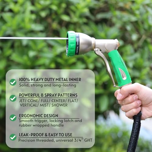 100% Metal Garden Hose Nozzle Sprayer with Ergonomic Handle