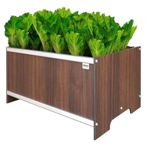 Raised Garden Bed 10 Year Warranty 36”Lx24”Wx14”H Premium Plastic Wood Grain Aluminum Frame Elevated Planter Box for Backyard Patio Balcony (Tosca / 36"L*24"W*14"H)