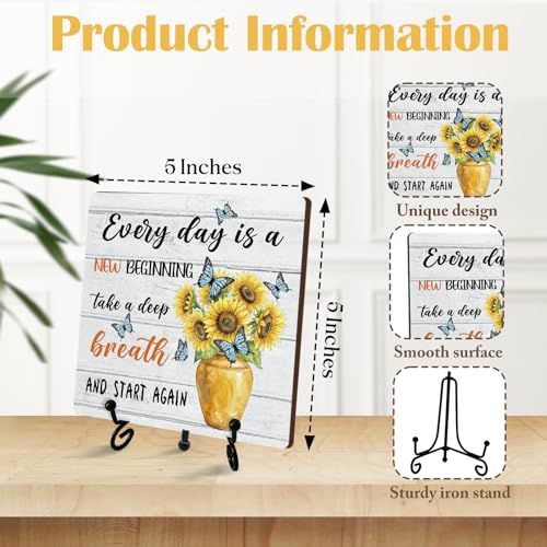 Everyday Is A New Beginning Wooden Sign (Retro Sunflower 4)