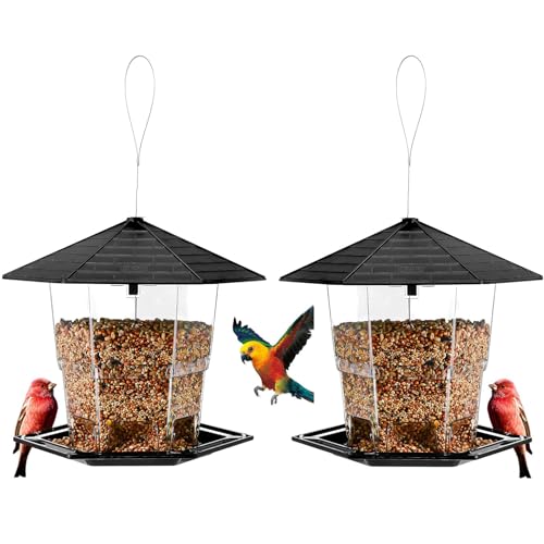 Bird Feeders for Outdoors Hanging Bird Feeder Wild Birds Seed (Black 2 pack)