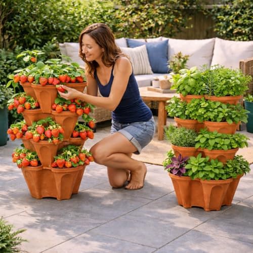 Vertical Garden Planter 4 Tier Stackable System 16 Plants (Terracotta / Small)
