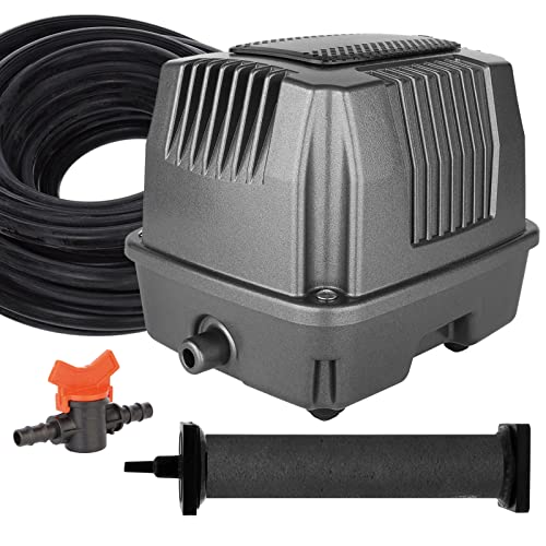 All-in-One Pond Aeration System - Koi Pond Aerator with Air Pump for 2000-5000 Gallons - Self-Sinking Airline, Flow Control, Rubber Air Diffuser