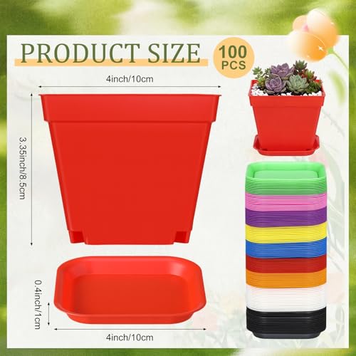 100 Pcs 4 Inch Small Plants Pot Bulk Flower Pots (Fashion Color)