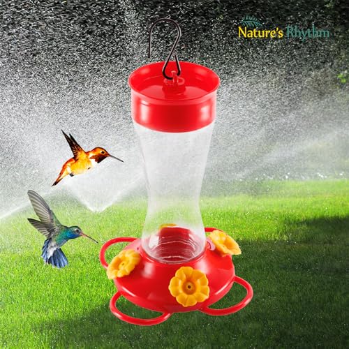 Bird Feeder 4 bee Guard Plastic Yellow Flowers Feeding Port 8oz Glass Pinch Waist Hummingbird Feeder