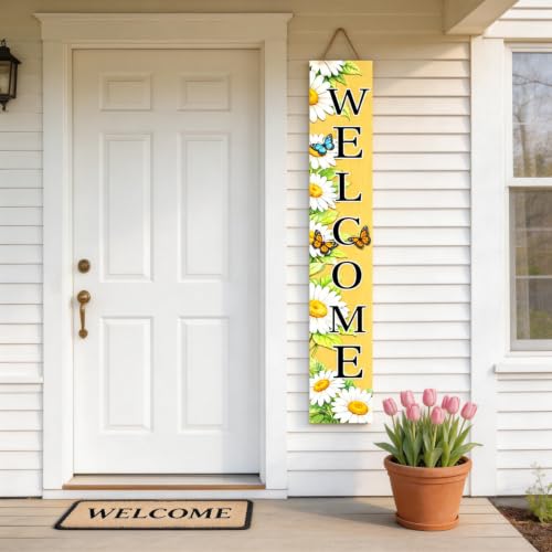 47" Rustic Daisy Welcome Porch Sign (Yellow / 7.8" x 47.2" / Daisy)