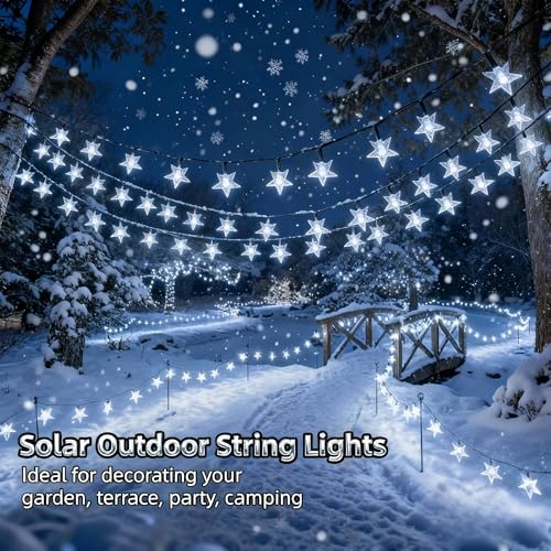 Twinkle Solar Star String Lights Outdoor Waterproof 39FT (Cool White)