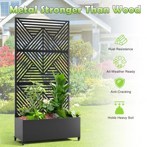 15.7"×70.9"×35.4" Metal Raised Garden Bed with Trellis and Wheels