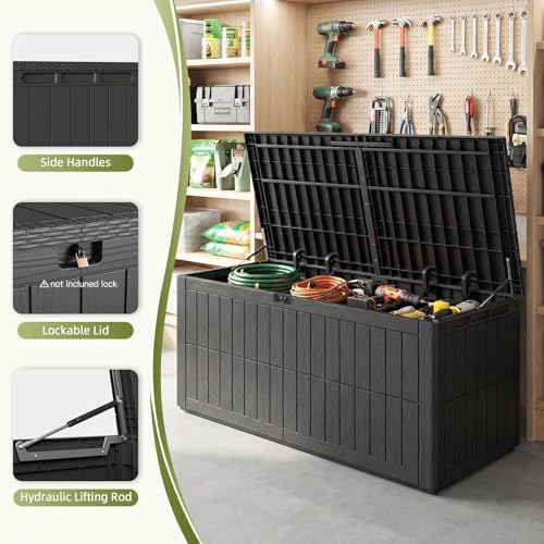 220 Gallon Deck Box Outdoor Storage Box Lockable Waterproof Indoor Outdoor Storage Container for Patio Cushions
