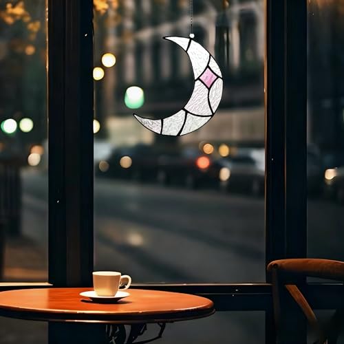 Silver Moon Stained Glass Window Hanging Suncatchers (Silver Moon)