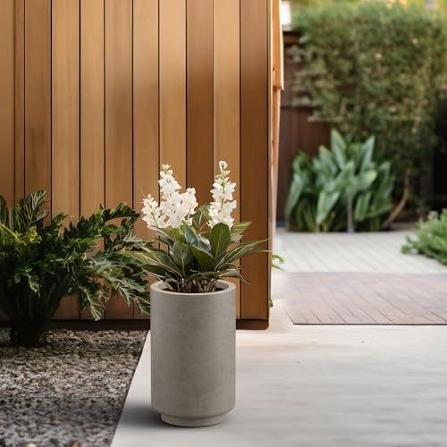 Small Round Tapered Weathered Concrete Planter 15.7" Tall