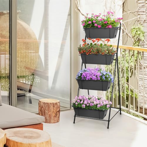 4 Tier Vertical Garden Planter Herb Garden Planter Outdoor Planters for Outdoor Plants Standing Vertical Raised Garden Bed Tiered Garden Vegetable Planter with Drainage Holes