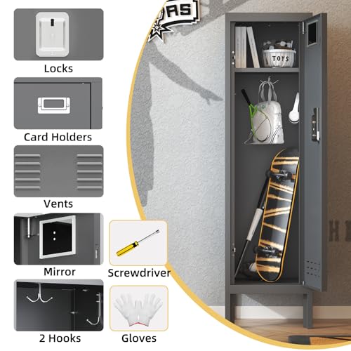 Metal Kids Locker (Grey-1 / 1 Door-(54" H x 15" W x 15" D))
