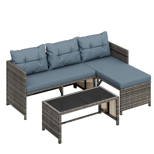 3 Pieces Outdoor Patio Furniture Sets (Blue-gray)