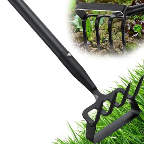 Garden Hoe Stirrup Hoe with Adjustable Handle for Weeding Digger loosening Soil Metal Garden Cultivator Hoe with Rake Tiller Cultivator