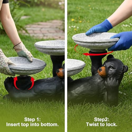 18" Fibre Reinforced Concrete Outdoor Birdbath (18"_bear / Black)